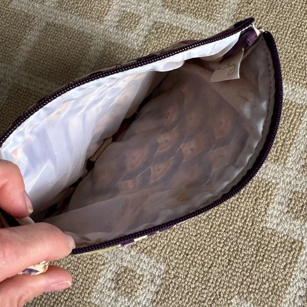 Vera Bradley Quilted Zip Cosmetic Pouch Purple Floral Makeup Bag OS